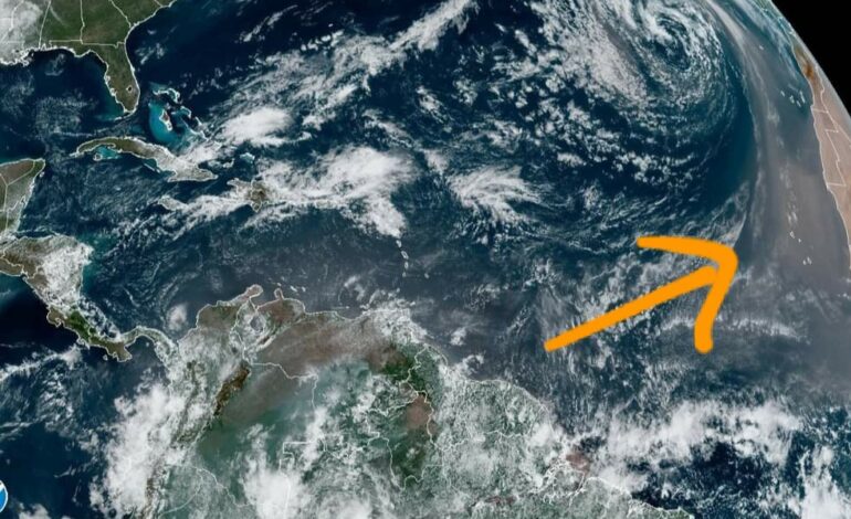 Saharan dust plume drifting toward Caribbean