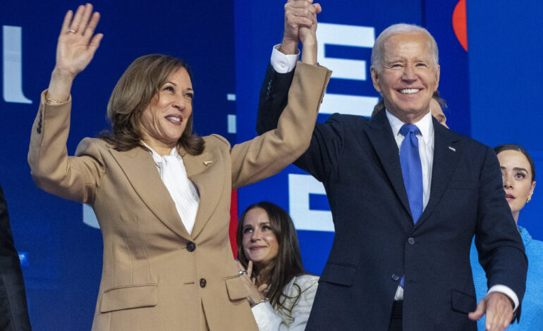 Biden gets ovation, endorses Harris with enthusiasm