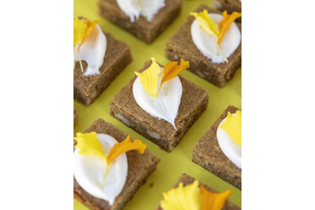 Diwali treat with an American twist, cardamom-spiced carrot blondies