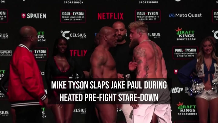 Mike Tyson slaps Jake Paul during heated pre-fight stare down